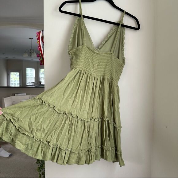 Green crochet hippy style strappy mini knit daisy dress by Indulge - Picture 5 of 8